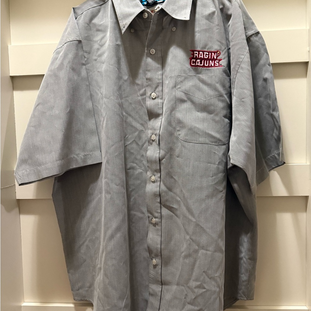 Gray Button-Up University of LA at Lafayette with Embroidered Logo front & back